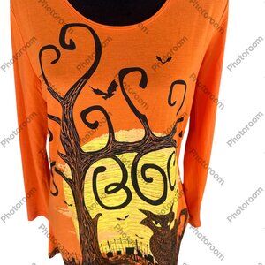 Mac & Belle  NWT Boo Cat Halloween 3/4 Sleeve Tee High Low Hem Small